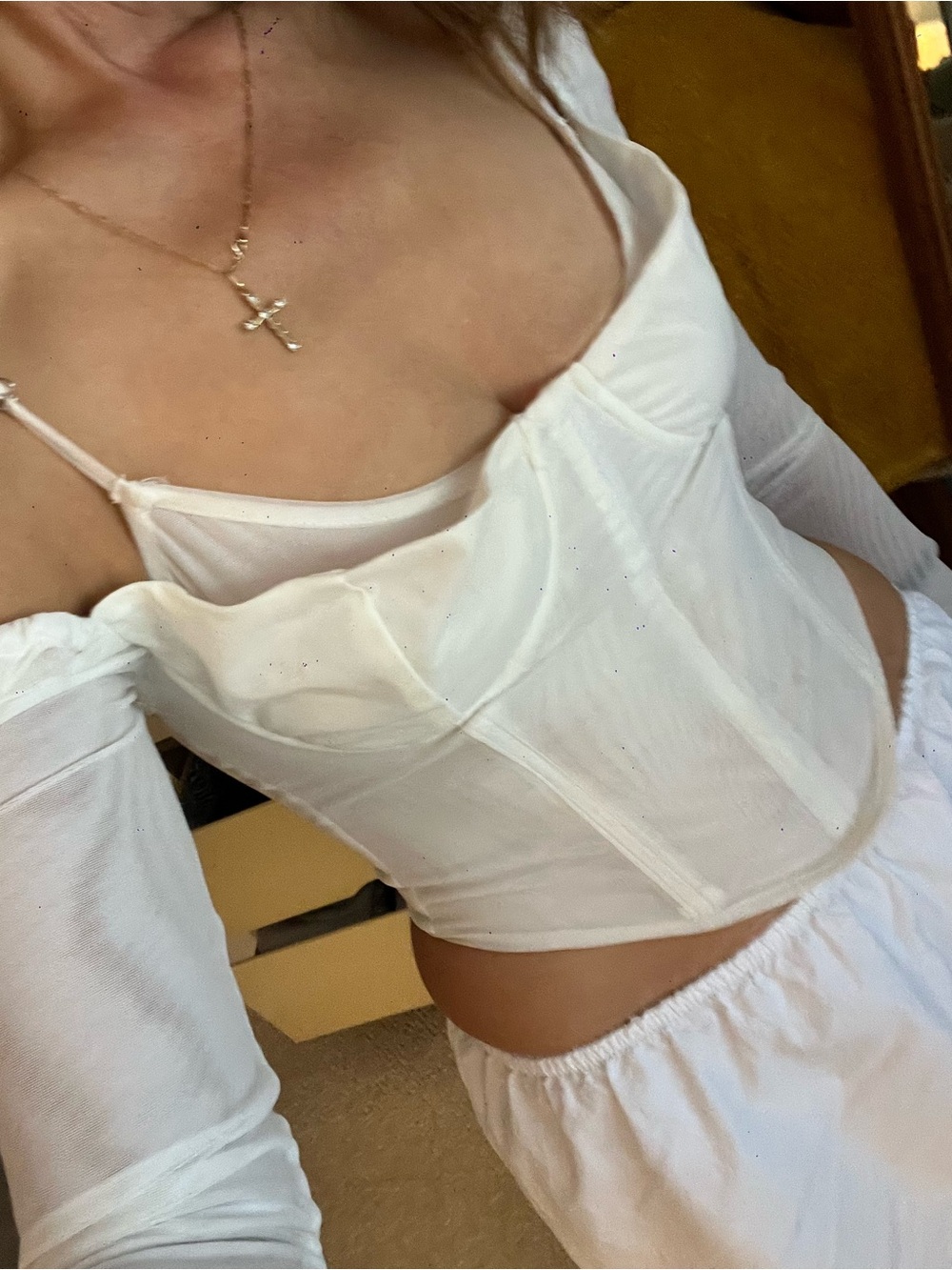 White Fox Boutique White Corset-Style Off-Shoulder Camisole Top